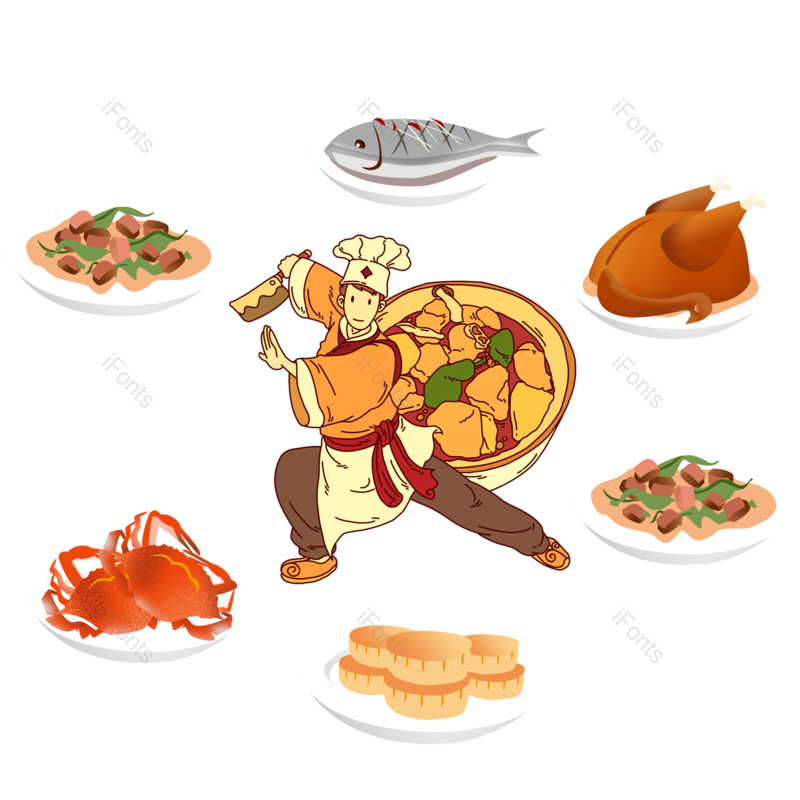插画图片,厨师元素,美食PNG,美味免抠素材